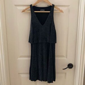 NEW EXPRESS Glitzy Black Dress Double Layer Black Formal Cocktail Gown XS NWOT